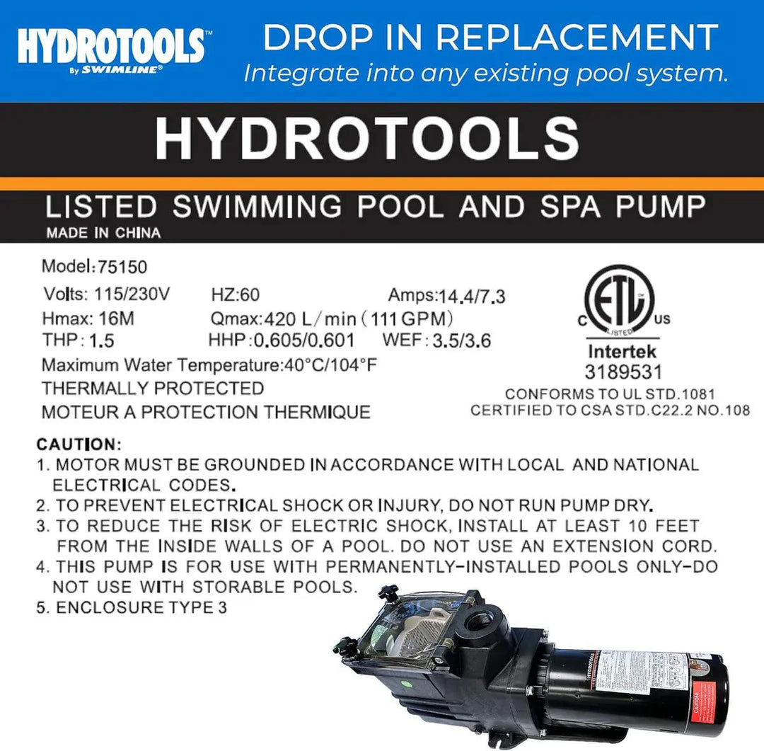 Hydro Super Flow 1.5 HP In-Ground Pool Pump (Super Pump Replacement)