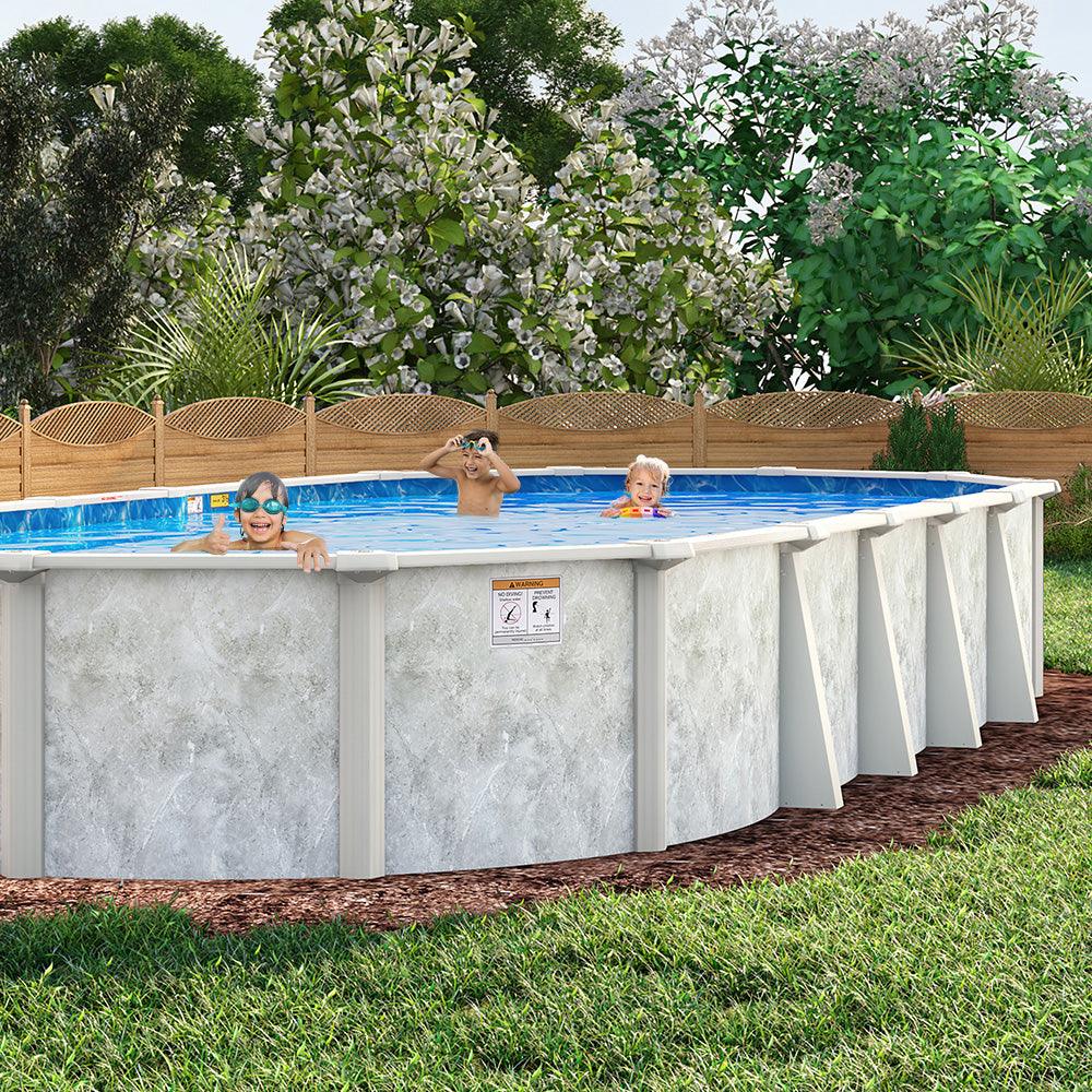Metal Above-Ground Pools - Grey Mist Steel Frame Bundle - 12'x24'x52"
