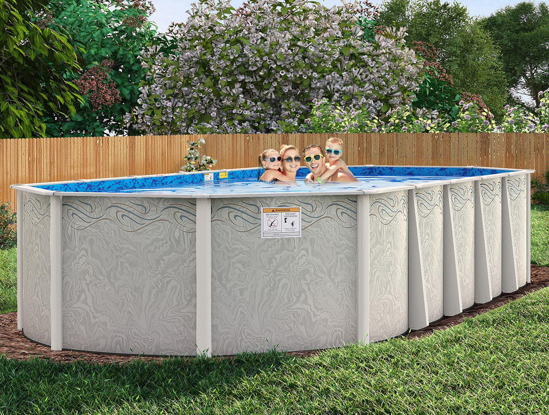 Above Ground Pool - 12' x 20' Silver Interlude 8" Hybrid Frame Oval Pool & Bundle - 52" or 54"