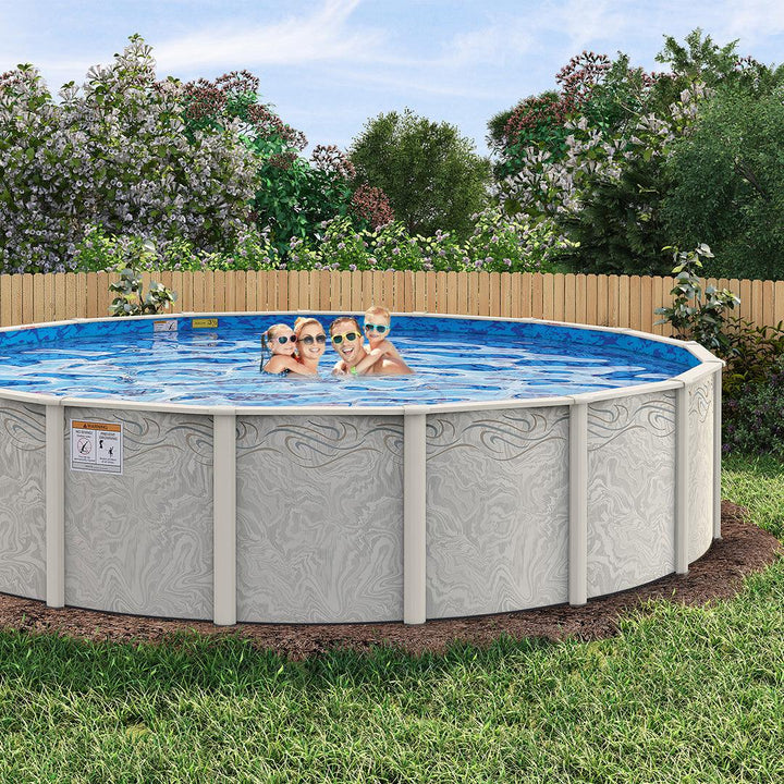 21' x 41' Oval Silver Interlude 8"Premium Resin Frame Saltwater Semi In-Ground Pool with In-Step & Bundle | 52"
